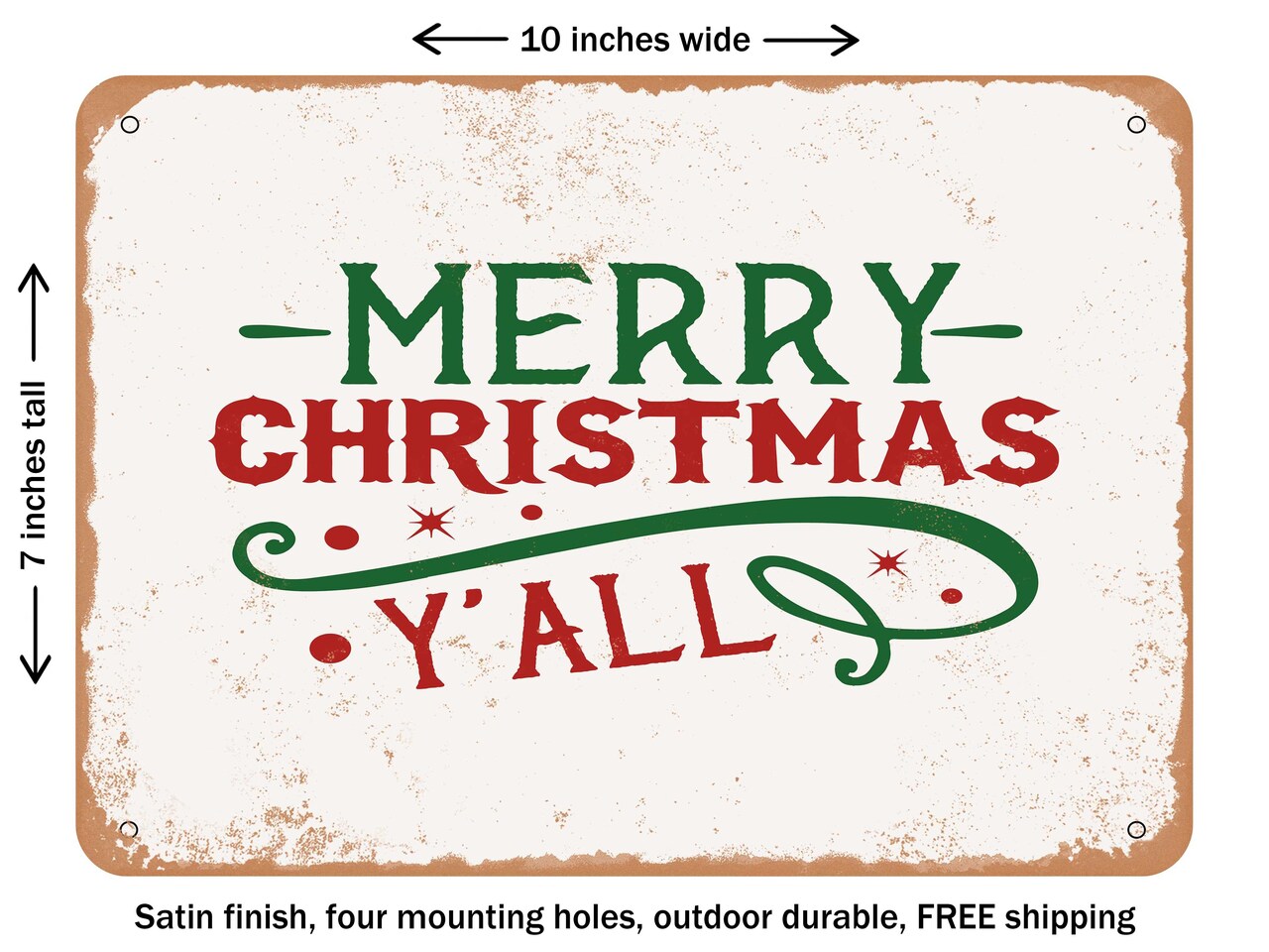 DECORATIVE METAL SIGN - Merry Christmas Y'all - 7 - Vintage Rusty Look